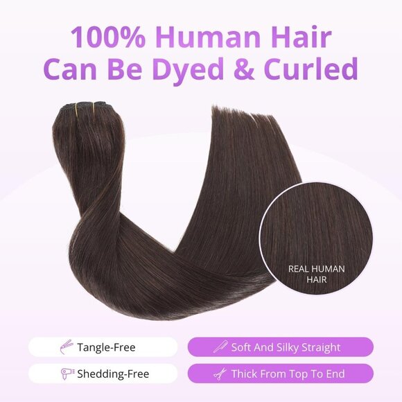 Clip in Hair Extensions Human Hair Seamless Silky Straight 20 inch for Women